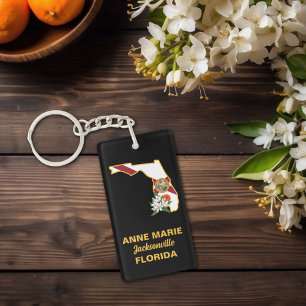 Llavero Personalizado Florida Bandera Estado Flor Naranja