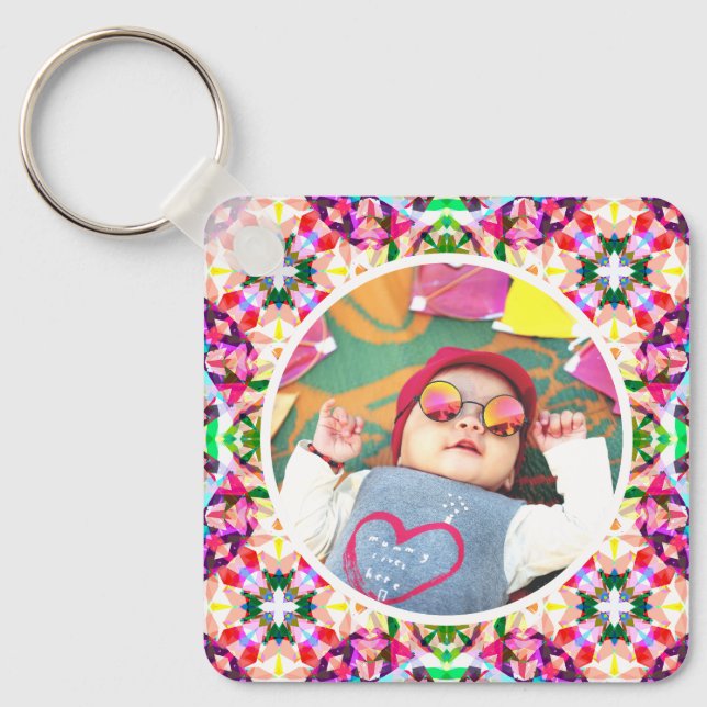 Llavero Personalizado foto diversión rosa Feliz Día de la  (Anverso)