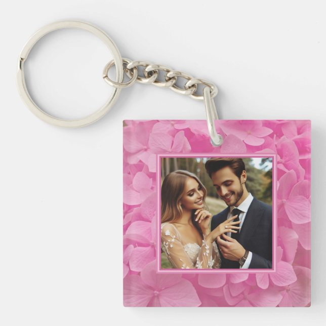 Llavero Personalizado Foto Pink Floral Acrílico Keychain (Frente)
