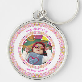 Llavero Personalizado foto vibrante rosa Feliz Día Verde d