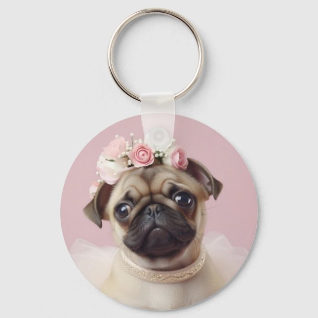 Llavero Personalizado fotográfico de Dog Mom Fur Life Pug (Anverso)