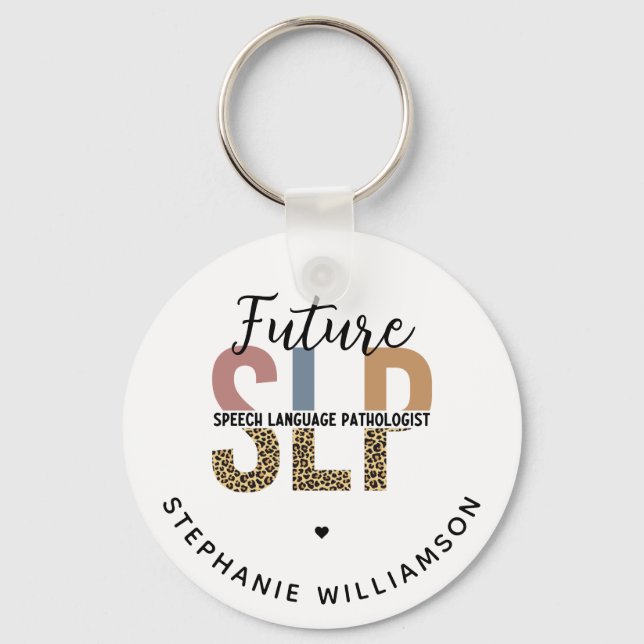 Llavero Personalizado Futuro SLP Speech Pathólogo Leopard  (Anverso)