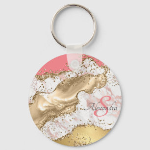 Llavero Personalizado Glitter Rosa Agata Monograma Femenin