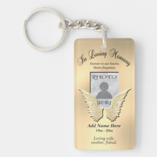 Llavero Personalizado Gold Memorial Angel Wings Añadir Fo