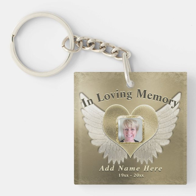 Llavero Personalizado Gold Memorial Angel Wings Añadir Fot (Frente)