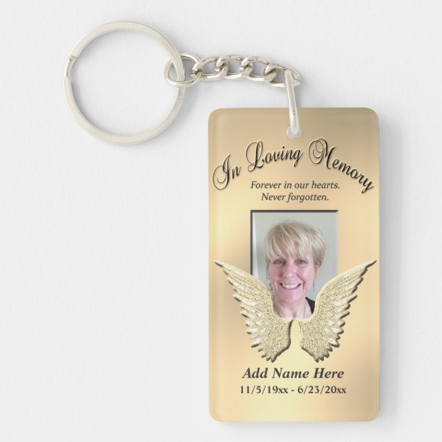 Llavero Personalizado Gold Memorial Angel Wings Añadir Fot (Frente)