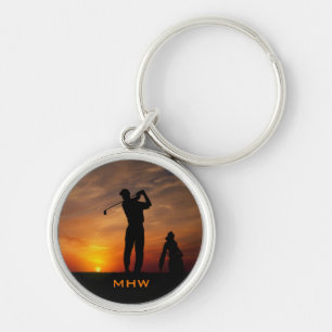 Llavero Personalizado Golfer Sunset monograma cadenas de c