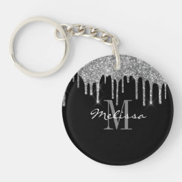 Llavero Personalizado Guión inicial Purpurina Drip Silver