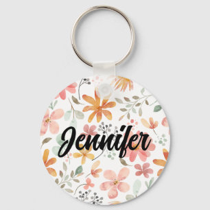 Llavero PERSONALIZADO Hermosa Naranja Blanca Flor Rosa