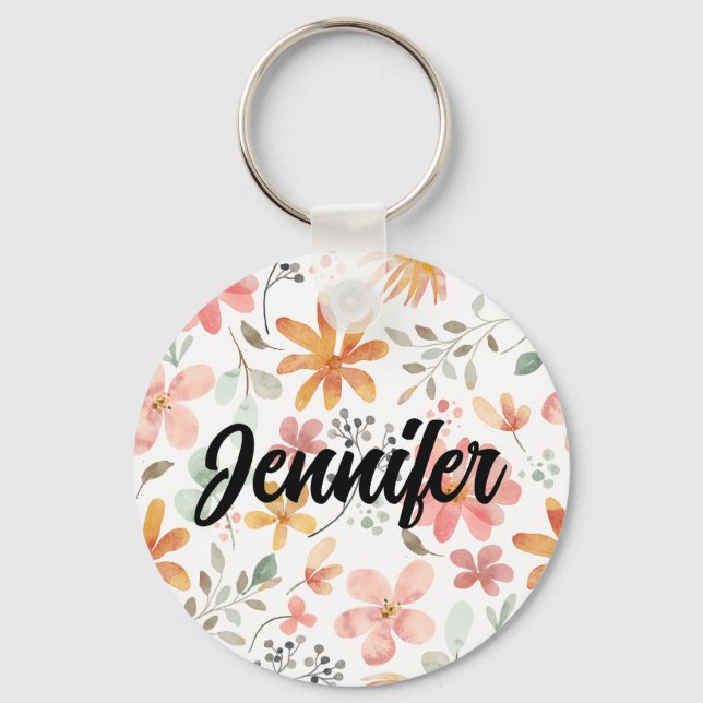 Llavero PERSONALIZADO Hermosa Naranja Blanca Flor Rosa (Anverso)