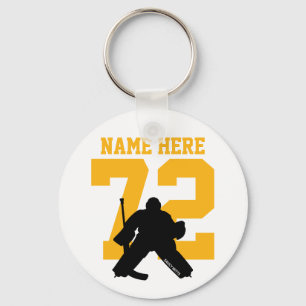 Llavero Personalizado Hockey Goalie Nombre Número de oro n