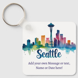 Llavero Personalizado horizonte de Seattle en acuarela