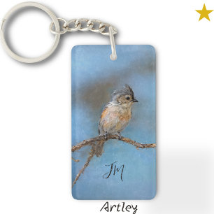 Llavero Personalizado inicial de pintura de pájaros tufado