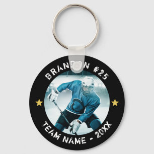Llavero Personalizado Jugador de Hockey Número de Equipo F