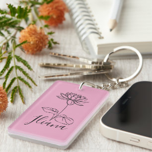 Llavero Personalizado Julio Agua Lily Nació Regalo de Flor