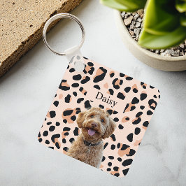Llavero Personalizado Leopard Print Dog Photo con nombre