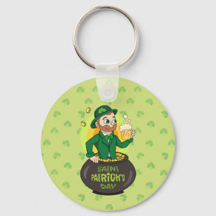 Llavero Personalizado leprechaun en una olla de oro sosten