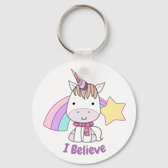 Llavero Personalizado lindo bebé Unicornio y arcoiris (Anverso)