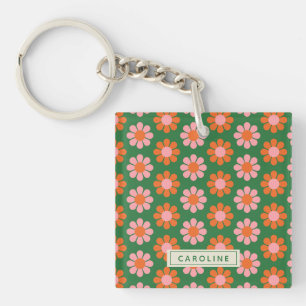 Llavero Personalizado Lindo Floral Retro Colorido Verde Ro