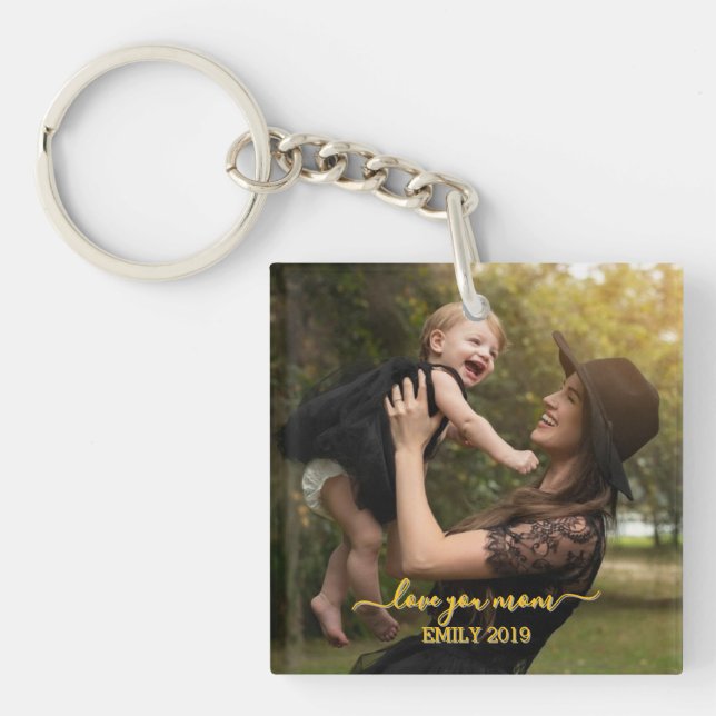 Llavero Personalizado lindo foto ama a tu mamá (Frente)