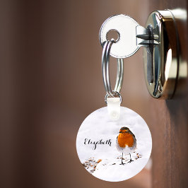 Llavero Personalizado lindo Robin pájaro en la nieve añada