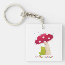 Llavero Personalizado lindo sentada de rana y hongo bajo l
