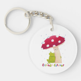 Llavero Personalizado lindo sentada de rana y hongo bajo l