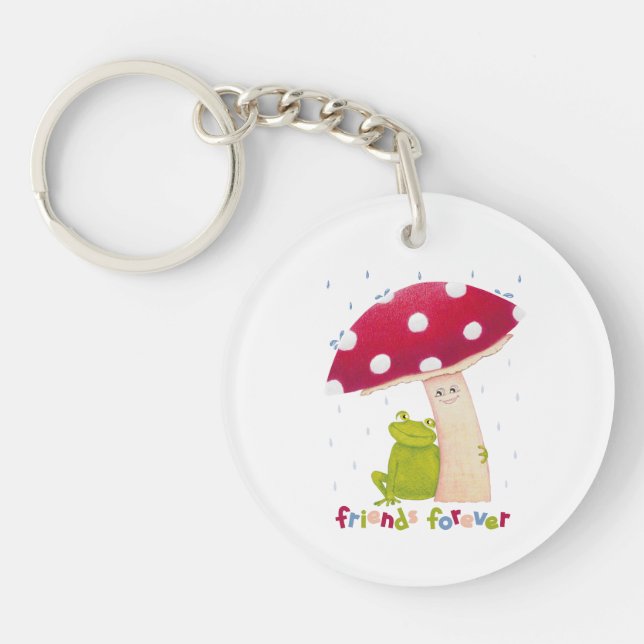 Llavero Personalizado lindo sentada de rana y hongo bajo l (Frente)