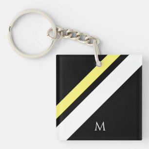 Llavero Personalizado líneas diagonales iniciales negro
