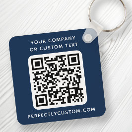Llavero Personalizado logo código QR texto doble cara azul