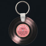Llavero Personalizado LP Vinyl Record con su nombre rosa<br><div class="desc">Guay y diseño elegante en negro y rosa de un disco de vinilo personalizado con el nombre del artista y el proyecto musical impreso en el frente y en la parte trasera... una gran idea para promocionar tu banda, o tu carrera en solitario, o para cualquier otro propósito.</div>