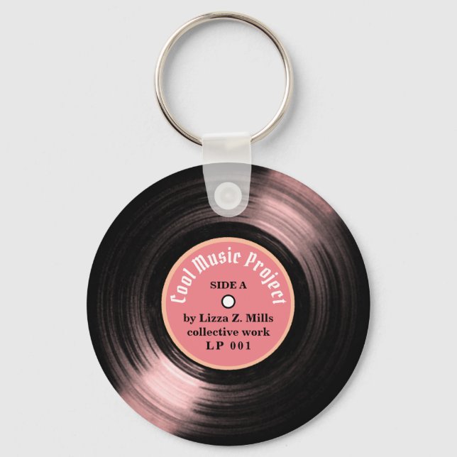 Llavero Personalizado LP Vinyl Record con su nombre rosa (Anverso)
