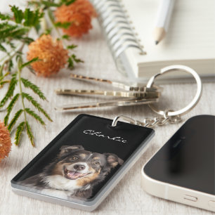Llavero Personalizado Mascota Foto Y Nombre Negro