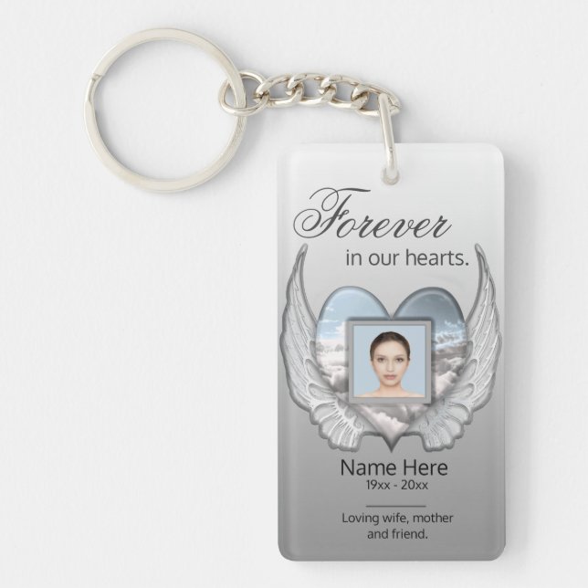 Llavero Personalizado Memorial Angel Wings Heart Add Photo (Frente)