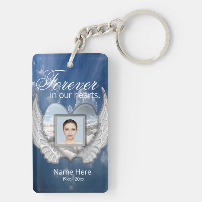 Llavero Personalizado Memorial Angel Wings Heart Add Photo (Atrás)