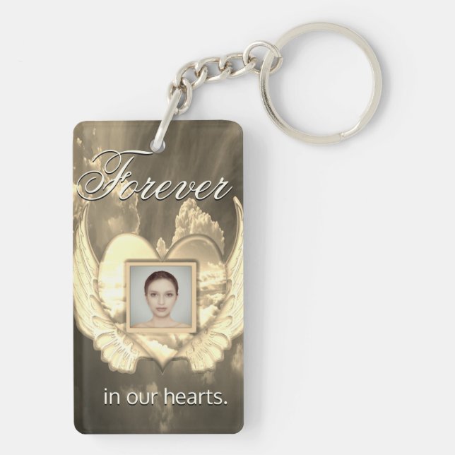 Llavero Personalizado Memorial Angel Wings Heart Add Photo (Atrás)