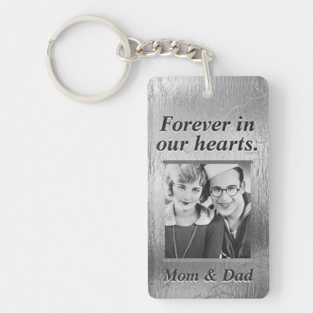 Llavero Personalizado Memorial Silver Look Mom & Dad (Frente)