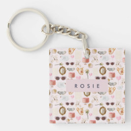 Llavero Personalizado Monograma Coquette Cute chica Rosa F