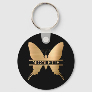 Llavero Personalizado Monograma de la mariposa dorada de c
