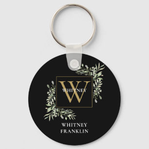 Llavero Personalizado Monograma de Oro Negro Elegante Vege