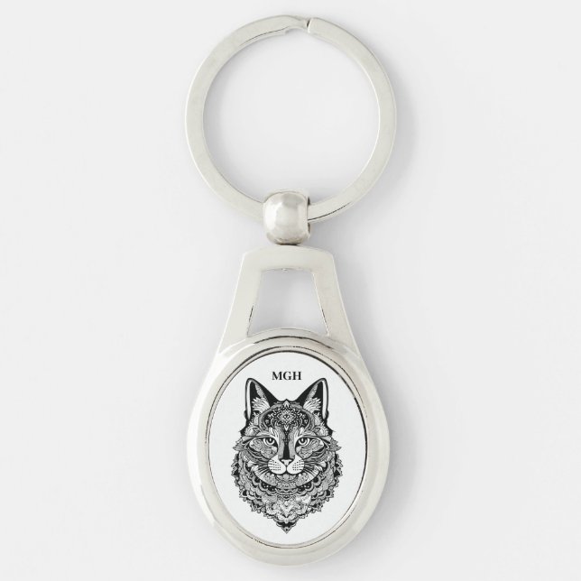 Llavero Personalizado Monograma Gato Ornamental (Anverso)