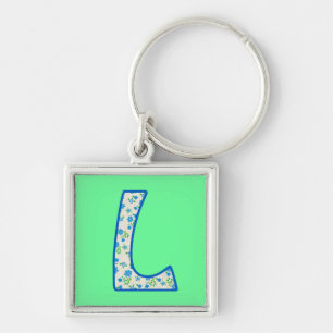 Llavero Personalizado Monograma L Keychain, Blue Floral Pa
