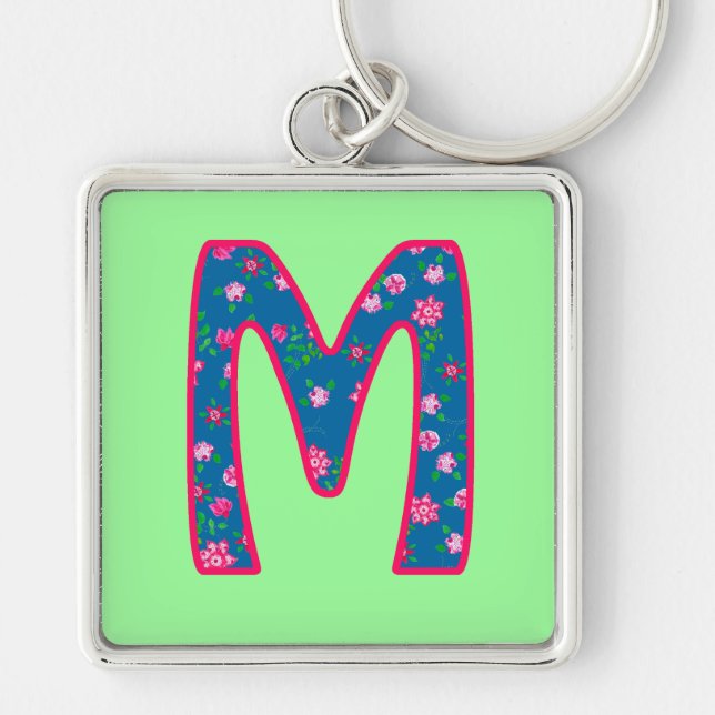 Llavero Personalizado Monograma M Keychain, Ditsy Floral P (Frente)