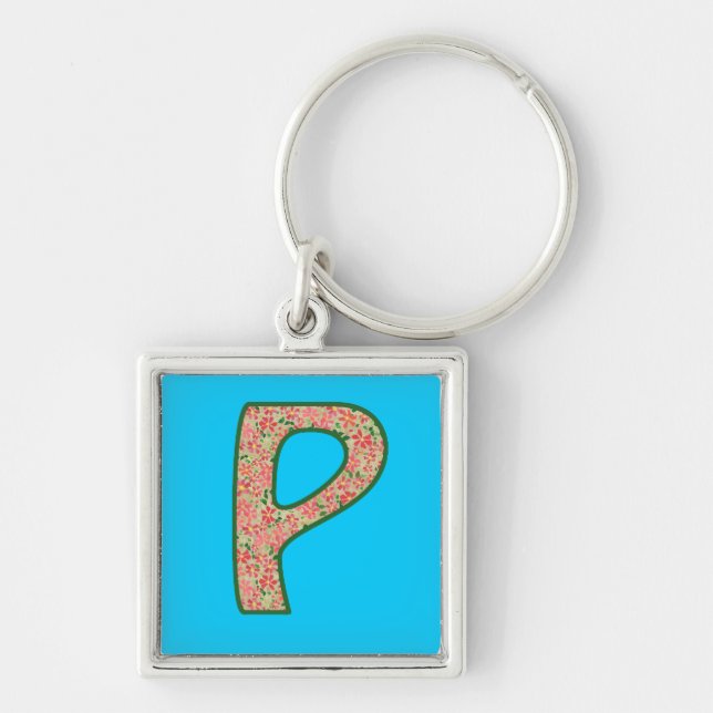 Llavero Personalizado Monograma P Keychain, Ditsy Floral P (Frente)