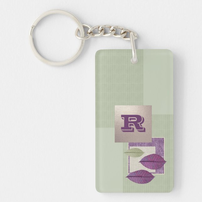 Llavero Personalizado Monograma Patrón de hoja elegante (Frente)