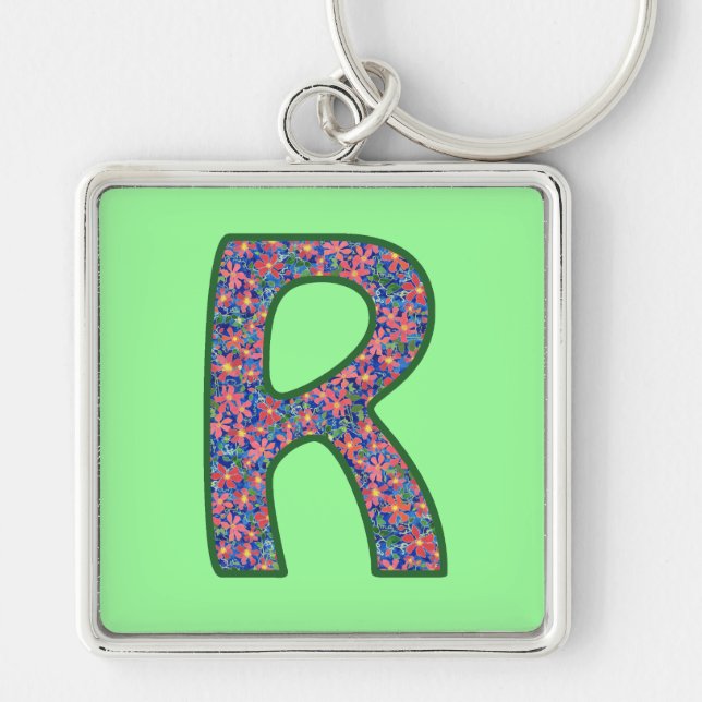 Llavero Personalizado Monograma R Keychain, Ditsy Floral P (Frente)