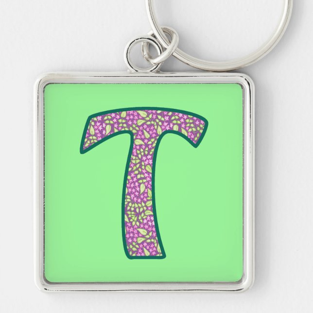 Llavero Personalizado Monograma T Keychain, Ditsy Floral P (Frente)