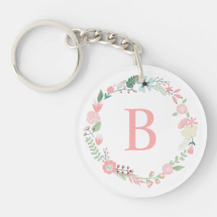 Llavero Personalizado Monogramed Delicate Floral Wreath