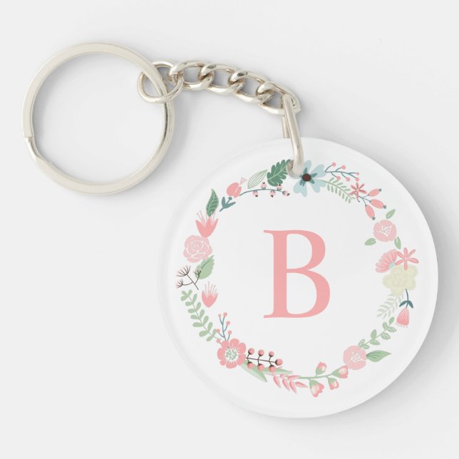 Llavero Personalizado Monogramed Delicate Floral Wreath (Frente)