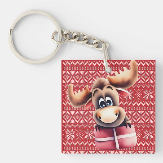 Llavero Personalizado Moose con regalo de Navidades (Frente)